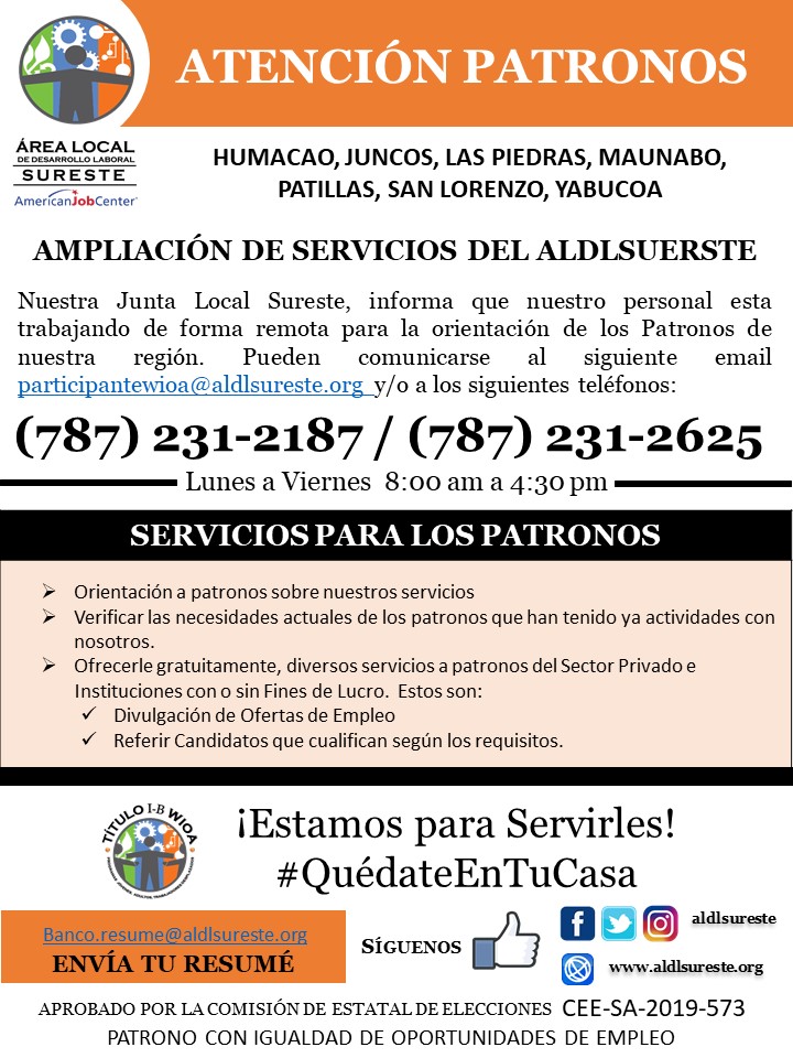 Atención Patronos - Area Local De Desarrollo Laboral - SURESTE